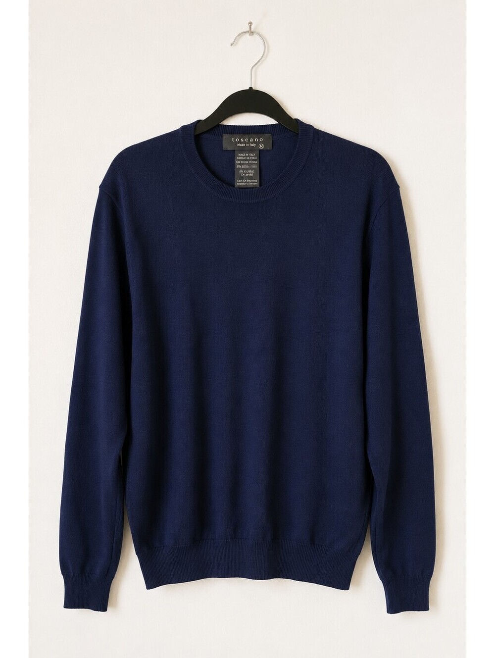 Toscano Made in Italy Navy Cotton Rayon Knit Sweater Men's Size M Crew Neck